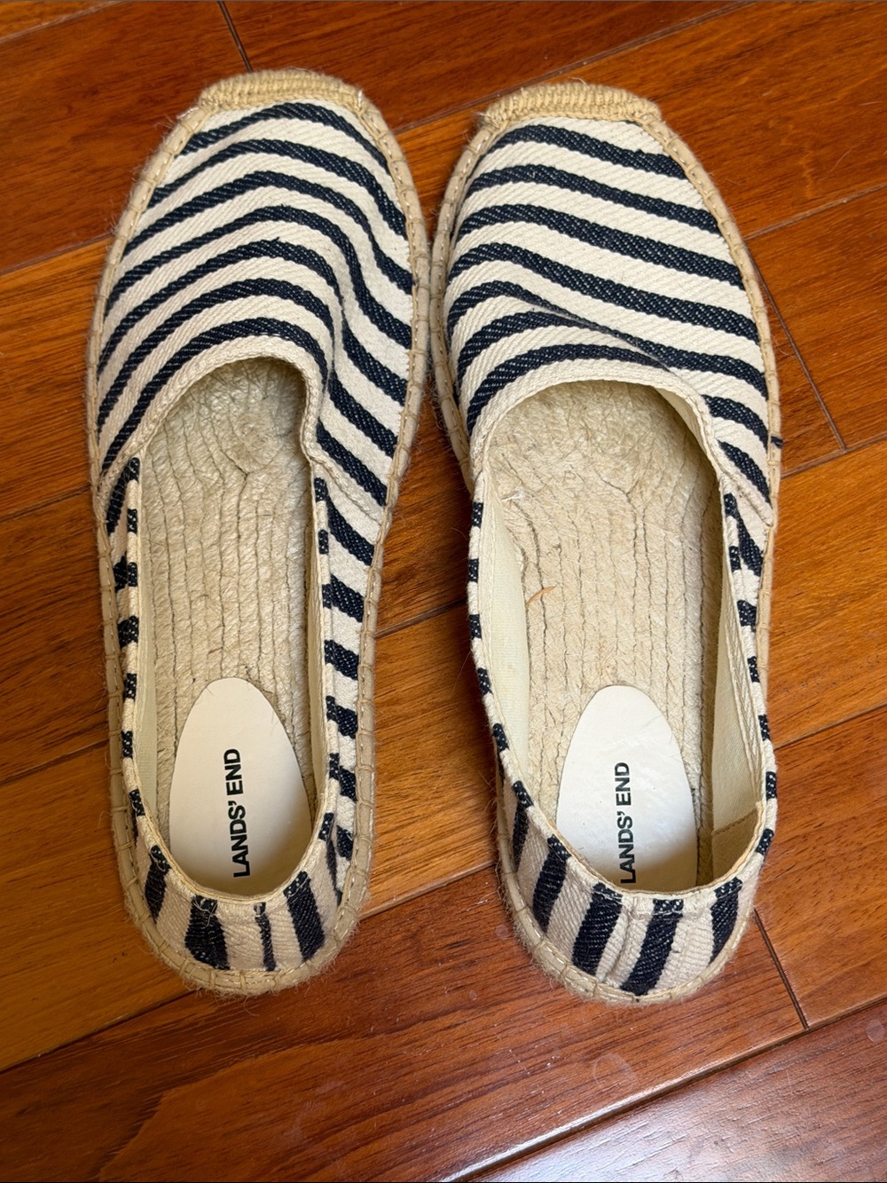 Lands' End Navy and Cream Striped Espadrille Flats